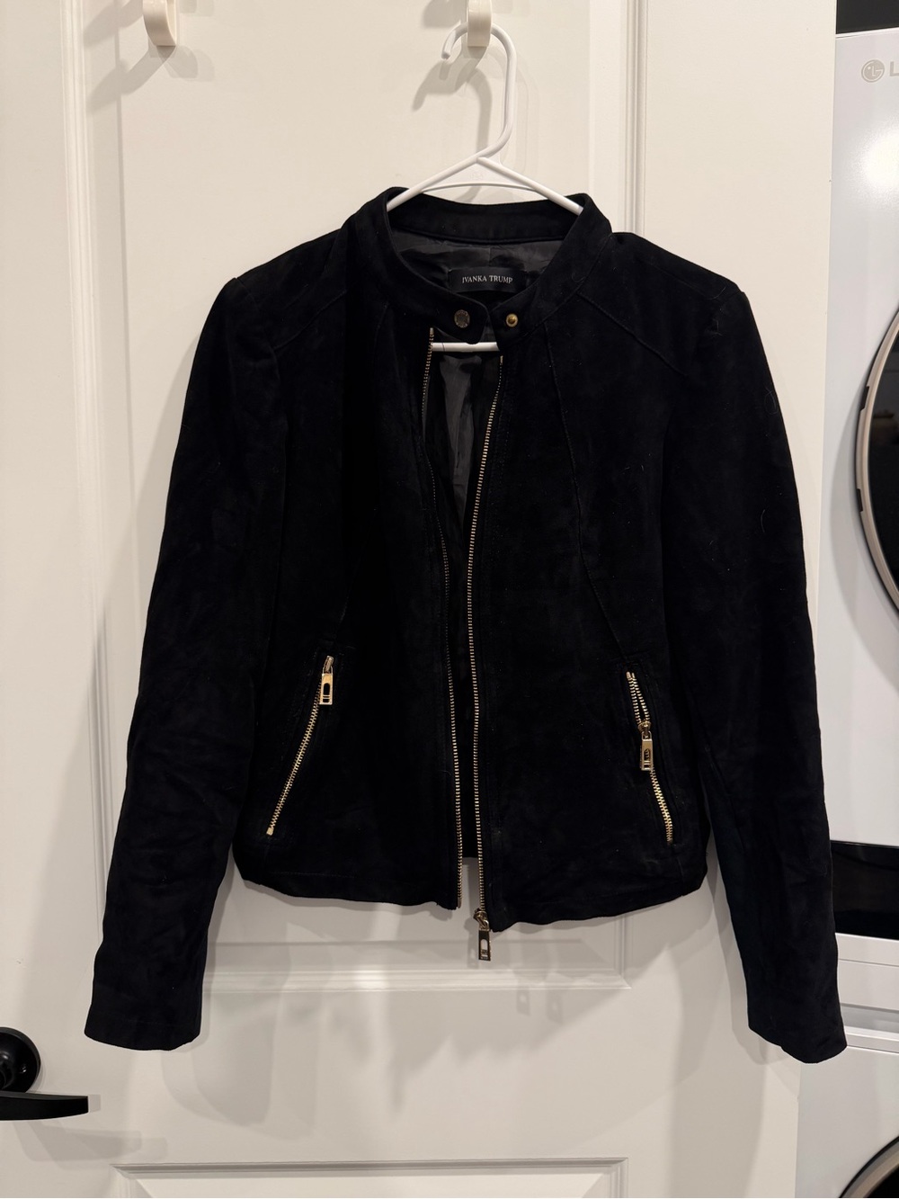 Ivanka Trump Black Suede Zip Moto Jacket